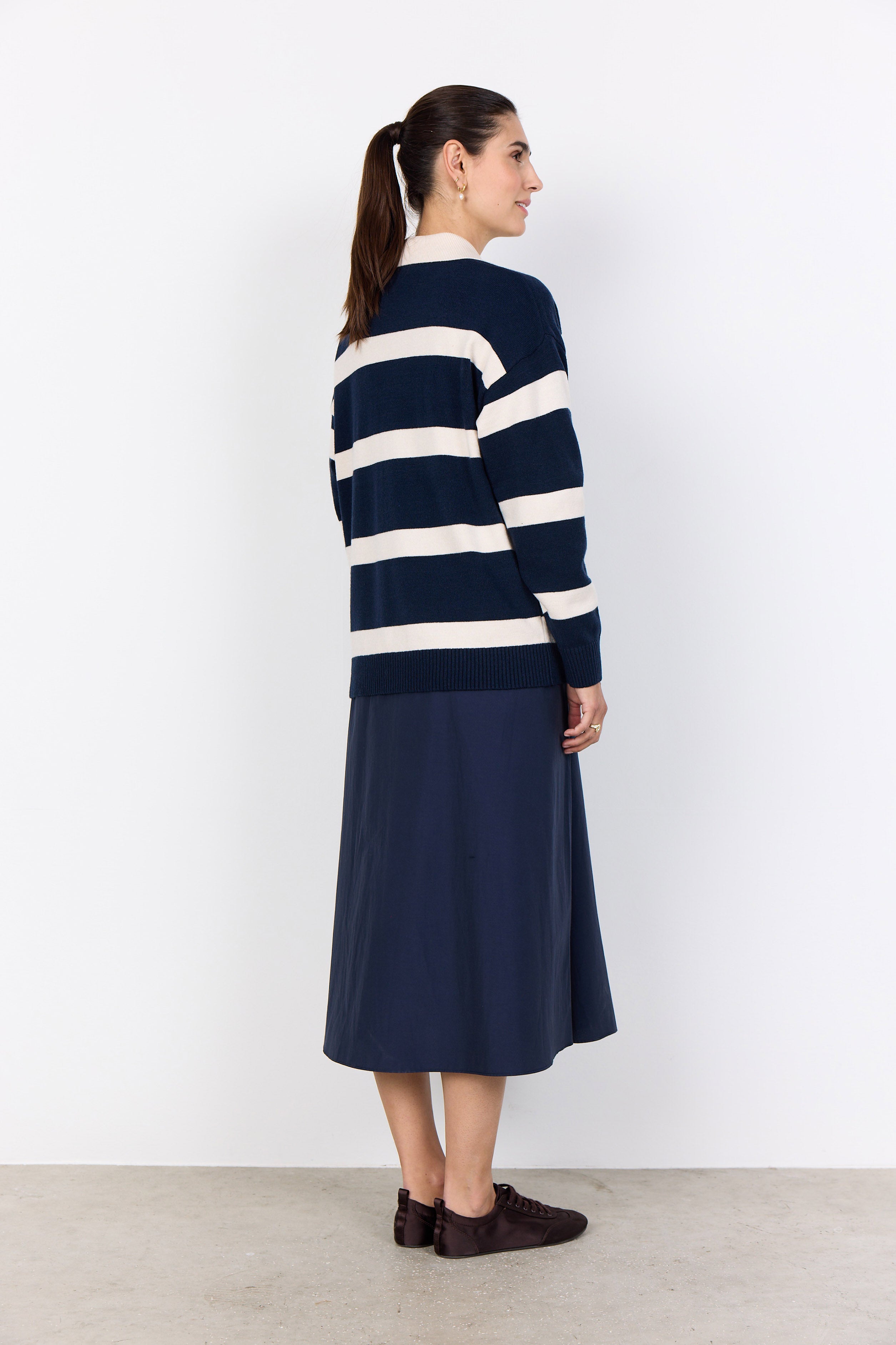 Soya Concept Kanita Stripe Knitted Collared Jumper - Navy Melange Combi