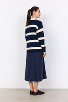 Soya Concept Kanita Stripe Knitted Collared Jumper - Navy Melange Combi