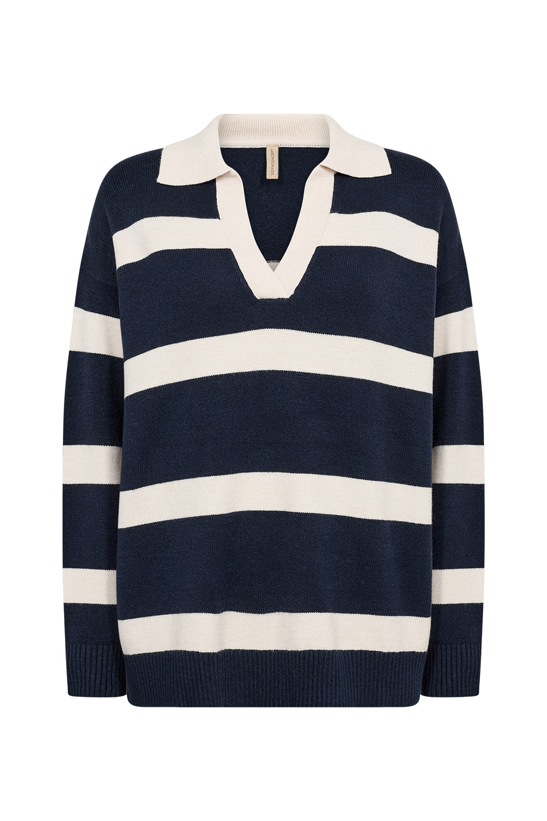 Soya Concept Kanita Stripe Knitted Collared Jumper - Navy Melange Combi