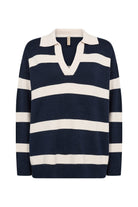 Soya Concept Kanita Stripe Knitted Collared Jumper - Navy Melange Combi