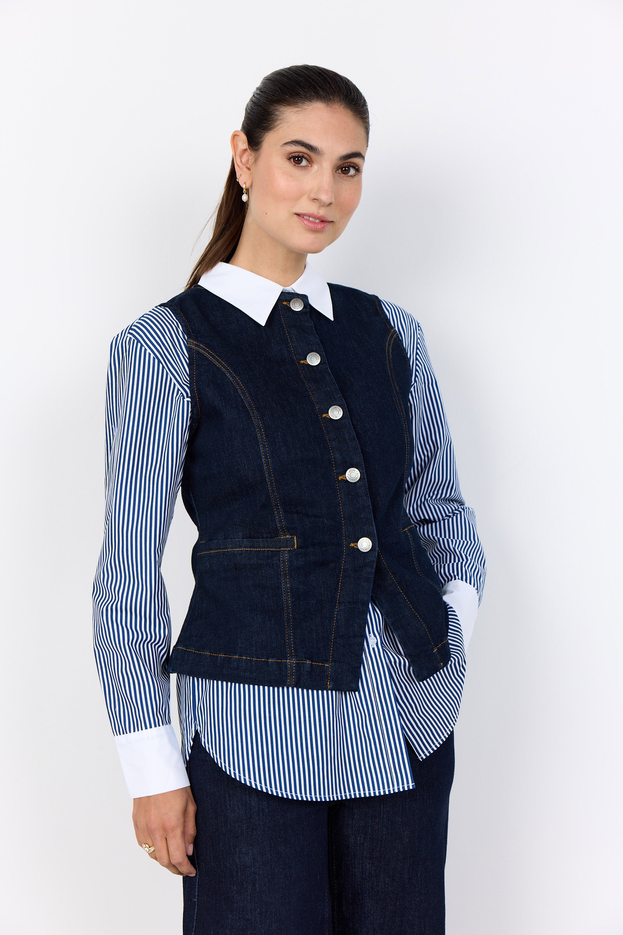 Soya Concept Kimberly Waistcoat - Raw Blue Denim