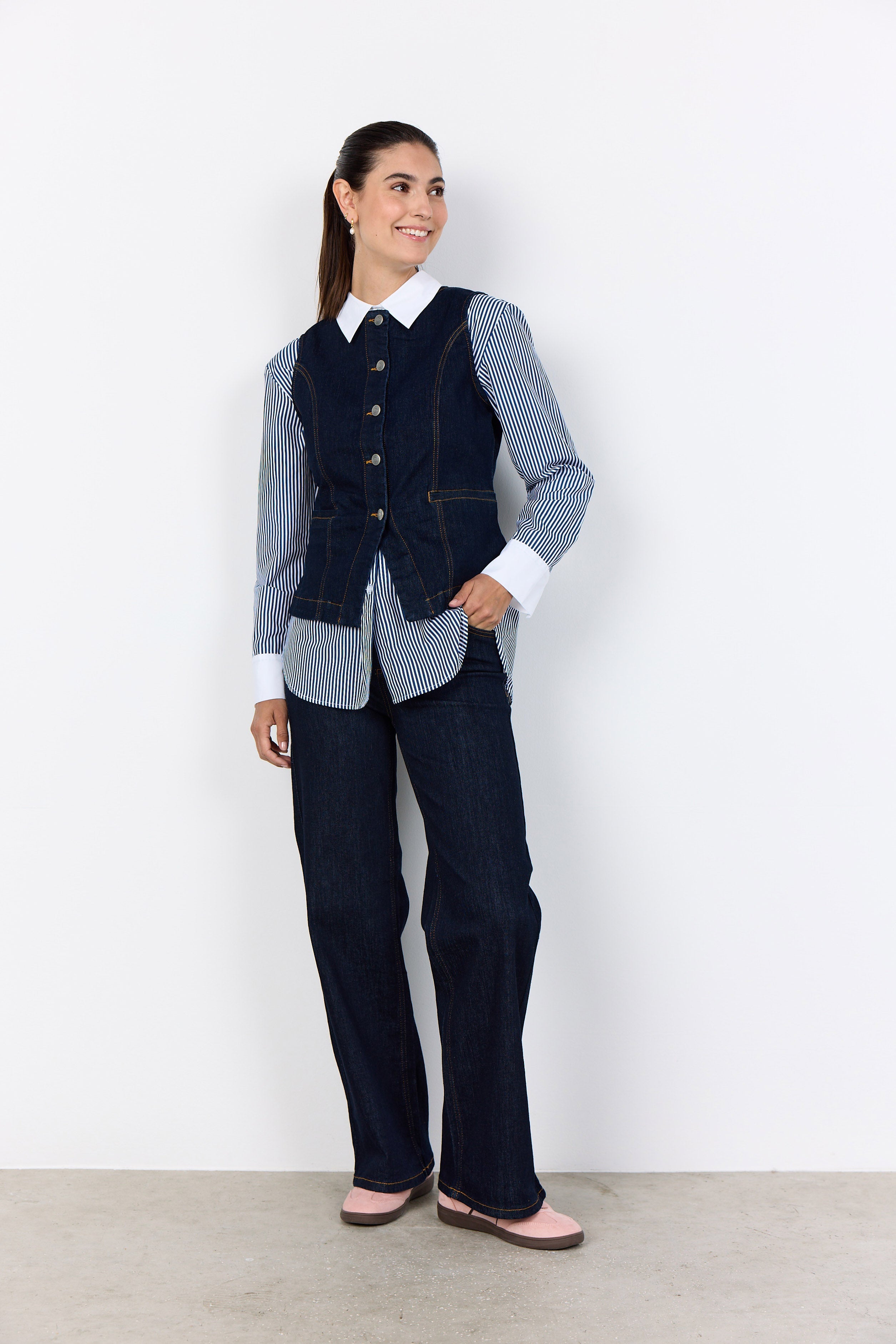 Soya Concept Kimberly Waistcoat - Raw Blue Denim