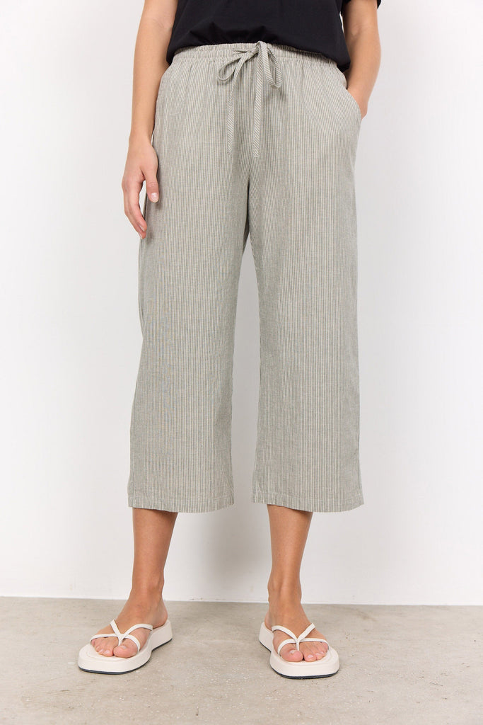 Soya Concept Lea Stripe Cotton Blend Trousers - Misty Combi