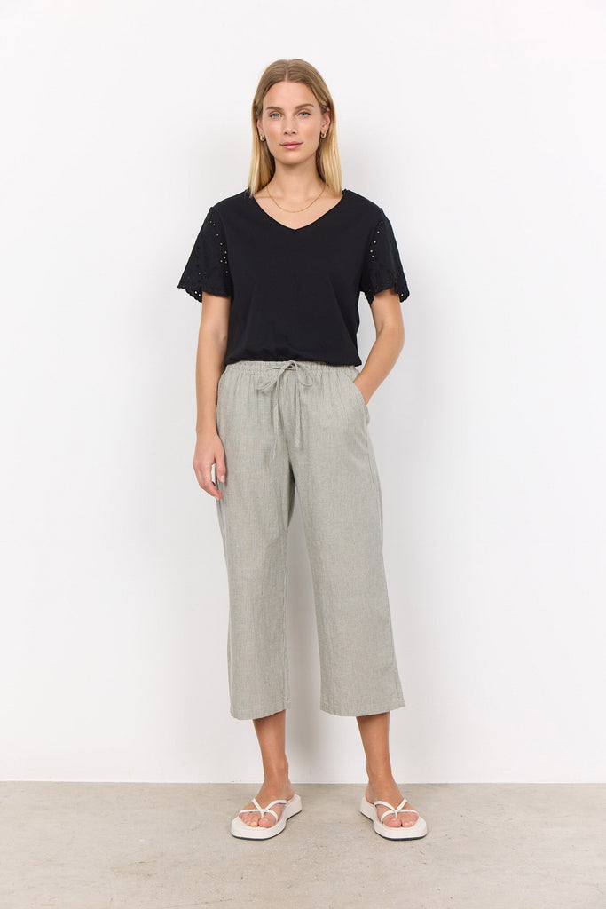 Soya Concept Lea Stripe Cotton Blend Trousers - Misty Combi