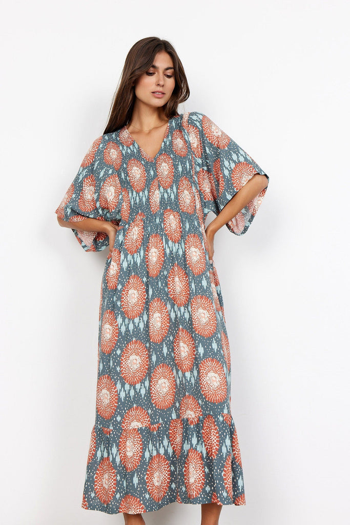 Soya Concept Leana Printed Batwing Dress - Dusty Red Combi