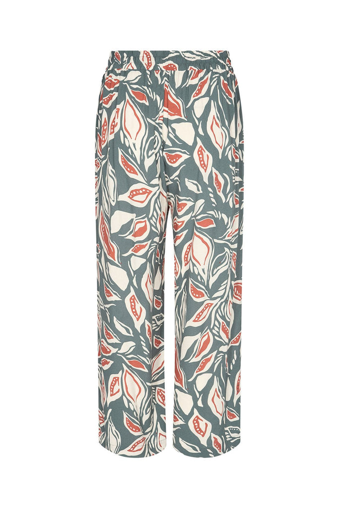 Soya Concept Leda Leaf Printed Elastic Waist Cropped Trousers - Shadow Green Combi