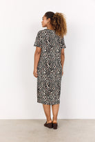 Soya Concept Lenise Animal Print Linen Blend Short Sleeve Dress - Black Combi