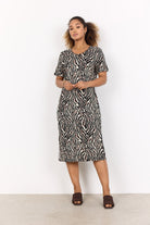 Soya Concept Lenise Animal Print Linen Blend Short Sleeve Dress - Black Combi
