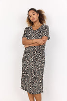 Soya Concept Lenise Animal Print Linen Blend Short Sleeve Dress - Black Combi