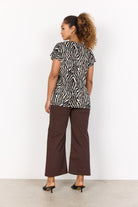 Soya Concept Lenise Animal Print Linen Blend T-Shirt - Black Combi