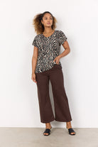 Soya Concept Lenise Animal Print Linen Blend T-Shirt - Black Combi