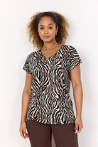 Soya Concept Lenise Animal Print Linen Blend T-Shirt - Black Combi