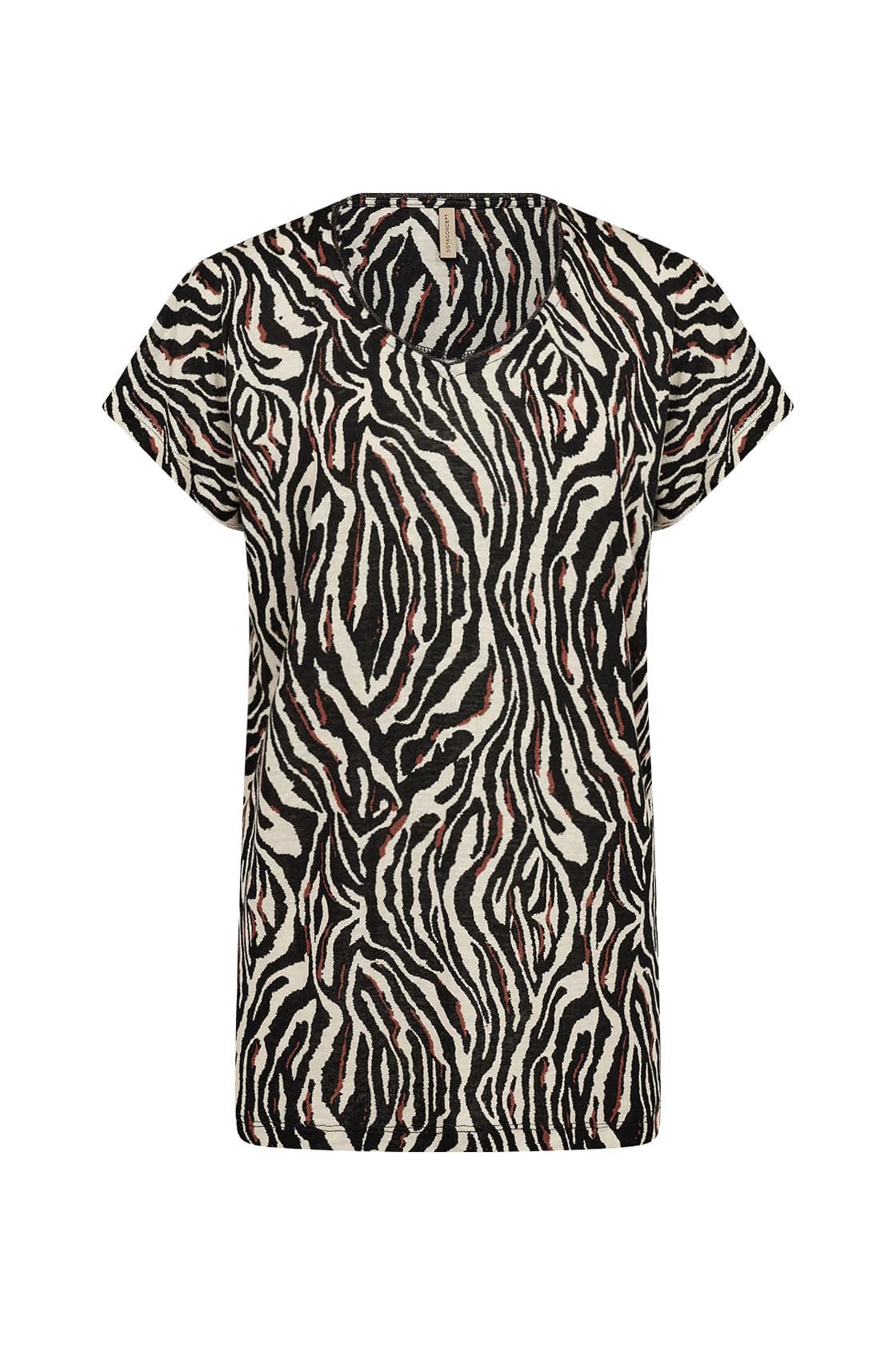 Soya Concept Lenise Animal Print Linen Blend T-Shirt - Black Combi