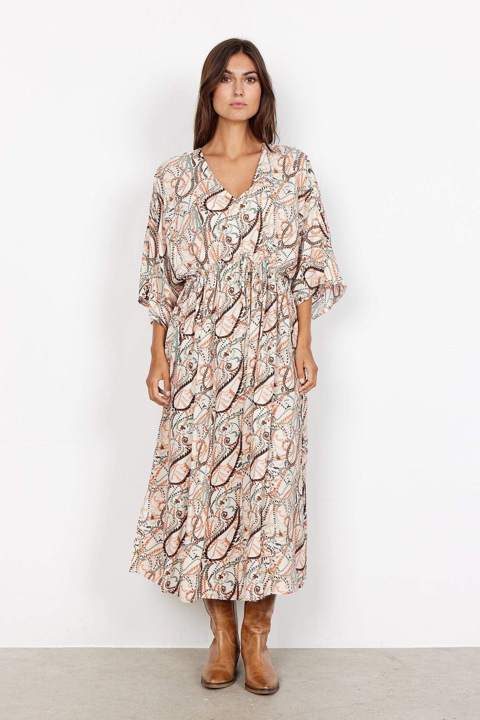 Soya Concept Linda Printed Midi Dress - Dusty Red Combi