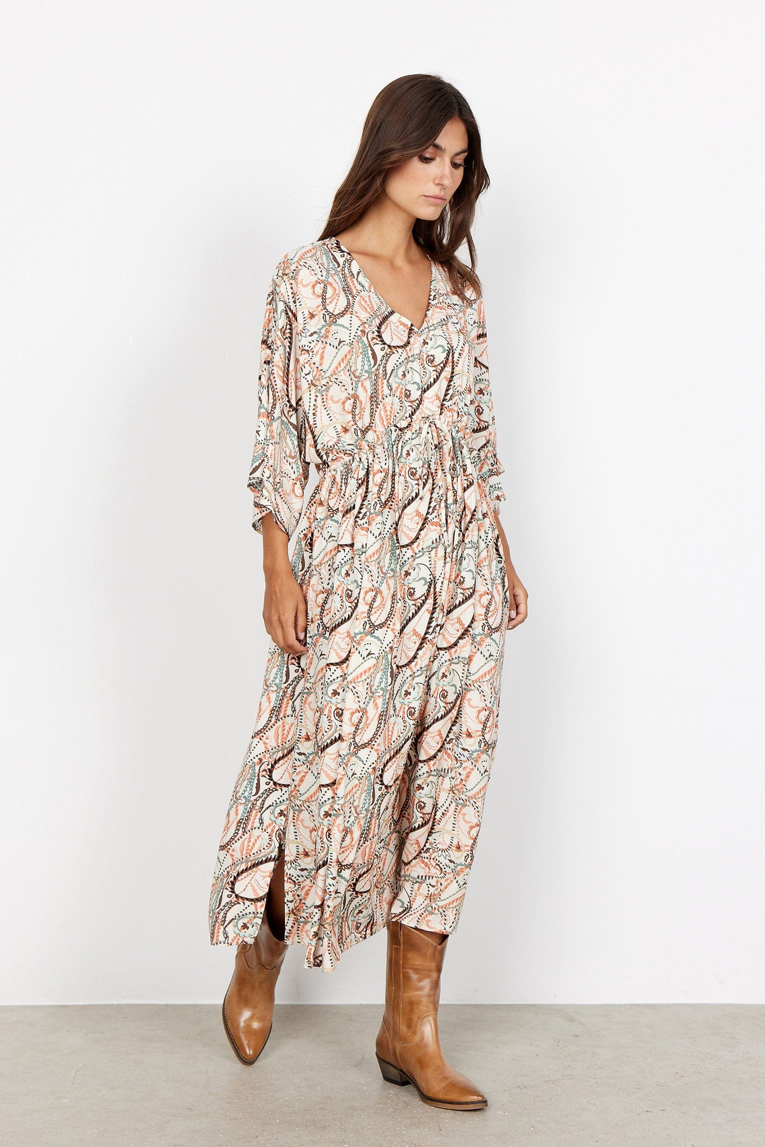 Soya Concept Linda Printed Midi Dress - Dusty Red Combi