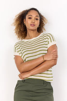 Soya Concept Luanna Stripe Linen Blend Knit Top - Calliste Green Combi