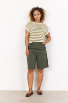 Soya Concept Luanna Stripe Linen Blend Knit Top - Calliste Green Combi