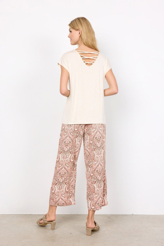Soya Concept Marica T-Shirt with Criss-Cross Back Detail - Cream