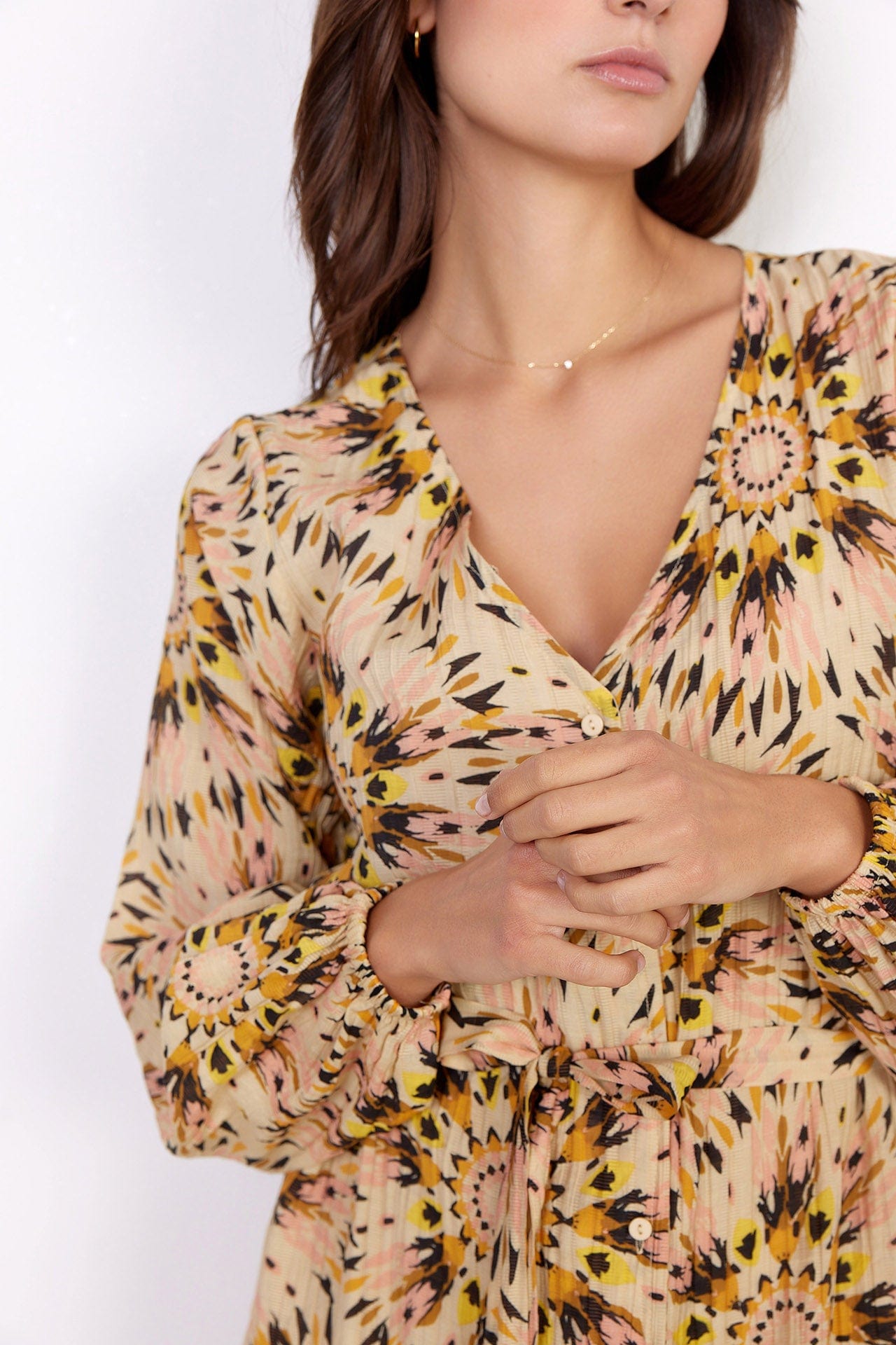 Soya Concept Mirra Printed Midi Dress - Golden Yellow Combi