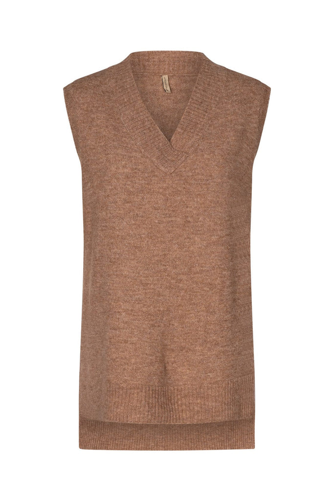 Soya Concept Nessie Knitted Vest Jumper - Toffee Melange