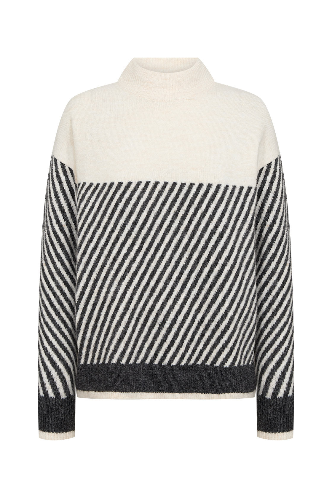 Soya Concept Nessie Stripe Wool Blend Jumper - Cream Melange Combi