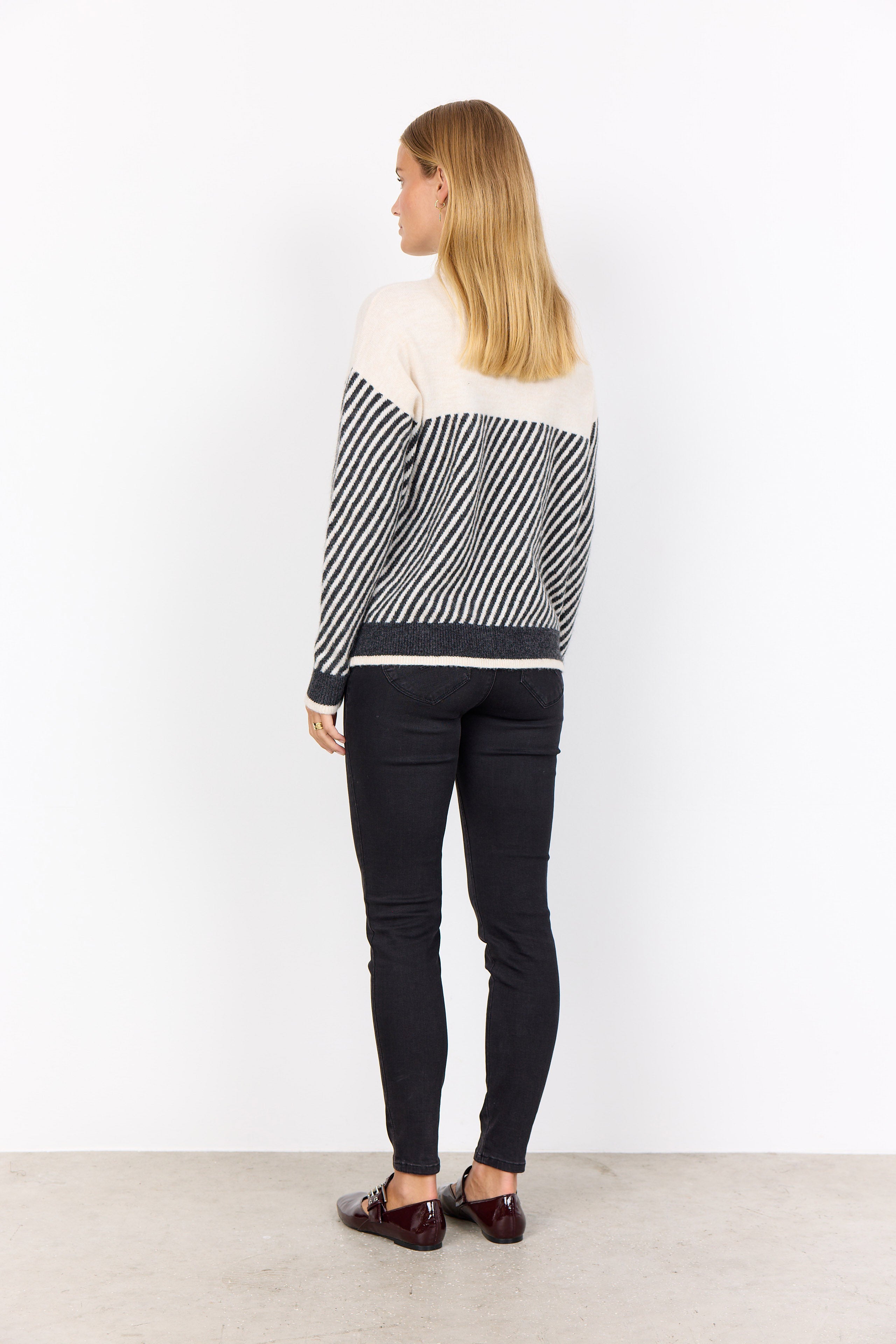 Soya Concept Nessie Stripe Wool Blend Jumper - Cream Melange Combi