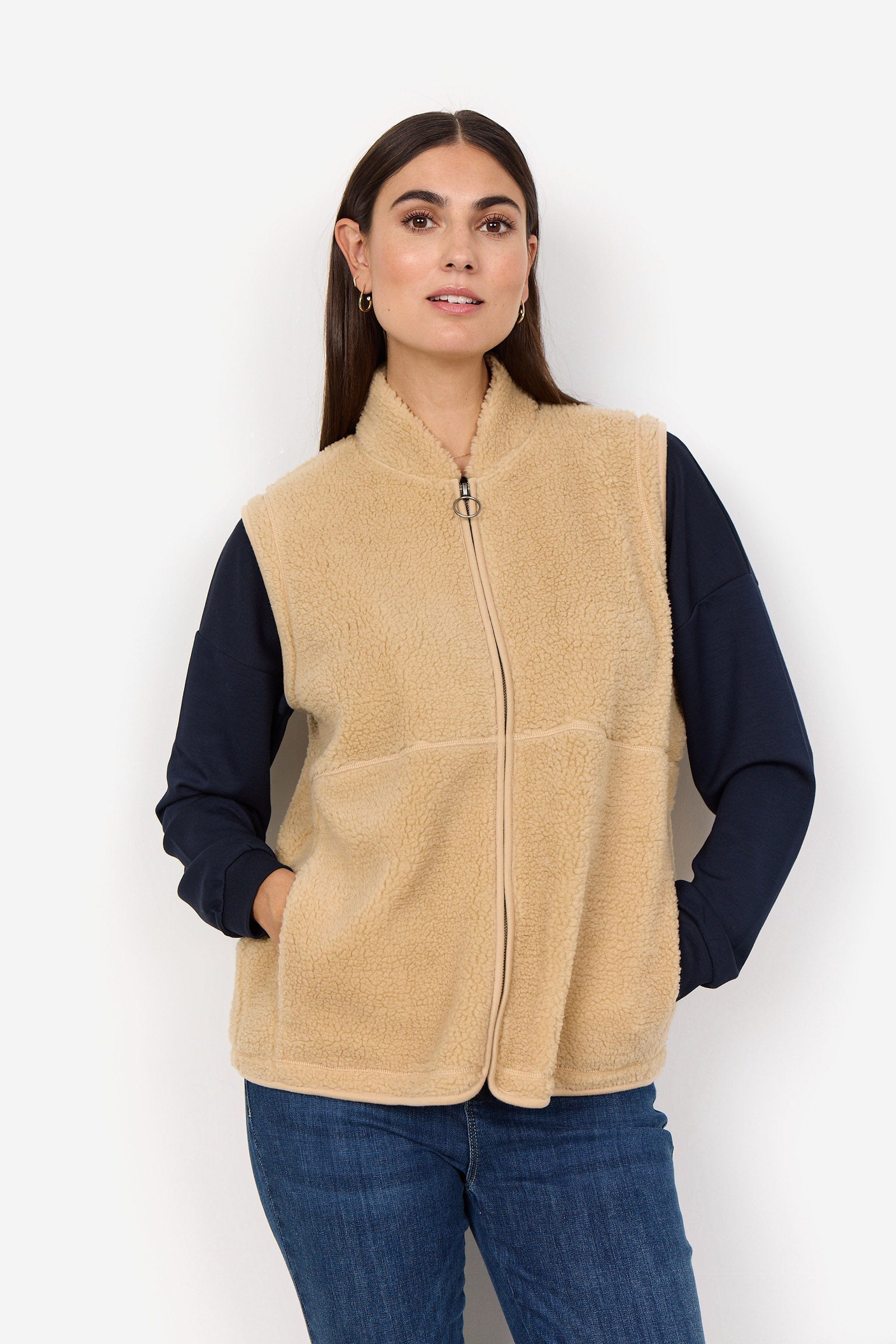 Soya Concept Onyx Fleece Gilet - Sand