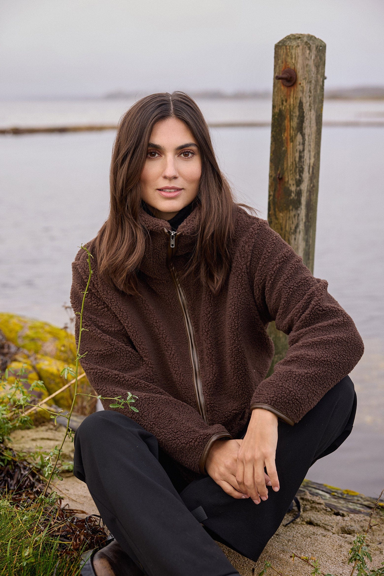 Soya Concept Onyx Wide Collar Fleece Jacket - Hot Fudge