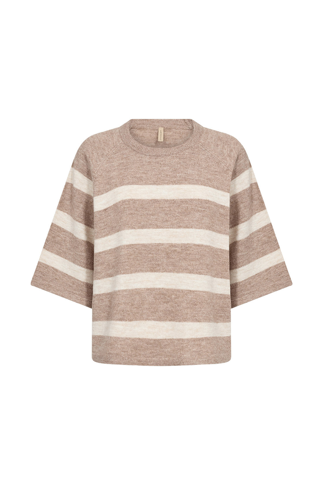 Soya Concept Orlean Stripe Knitted 3/4 Sleeve Jumper - Sand Melange Combi
