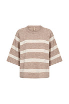 Soya Concept Orlean Stripe Knitted 3/4 Sleeve Jumper - Sand Melange Combi