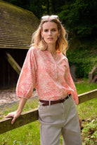 Soya Concept Peggy Printed Organic Cotton Blouse - Peach Pink Combi