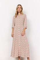 Soya Concept Penny Geo Print Midi Dress - Peach Pink Combi