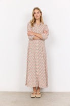 Soya Concept Penny Geo Print Midi Dress - Peach Pink Combi