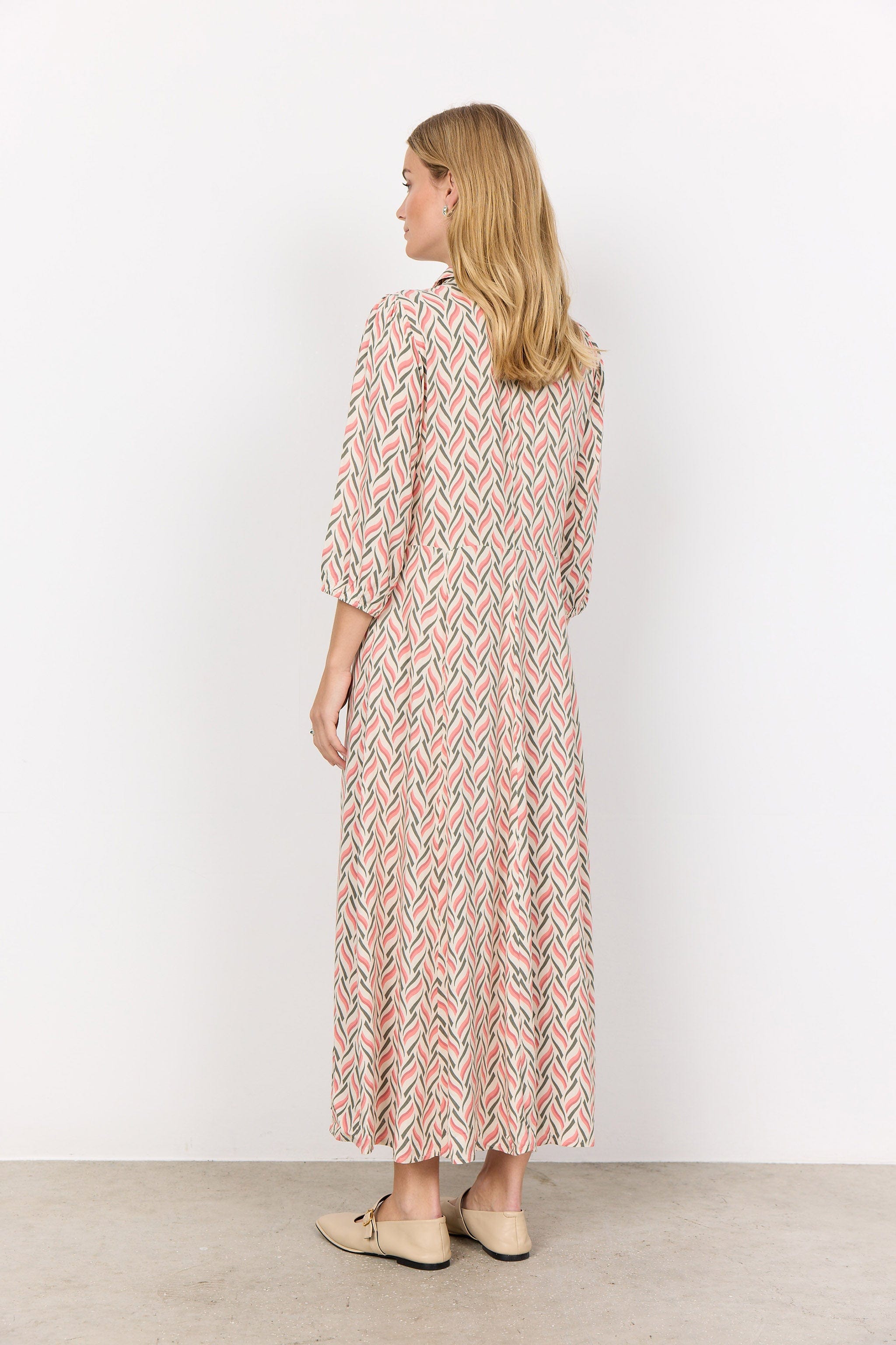 Soya Concept Penny Geo Print Midi Dress - Peach Pink Combi