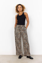 Soya Concept Pietta Leopard Print Elastic Waist Trousers - Sand Combi