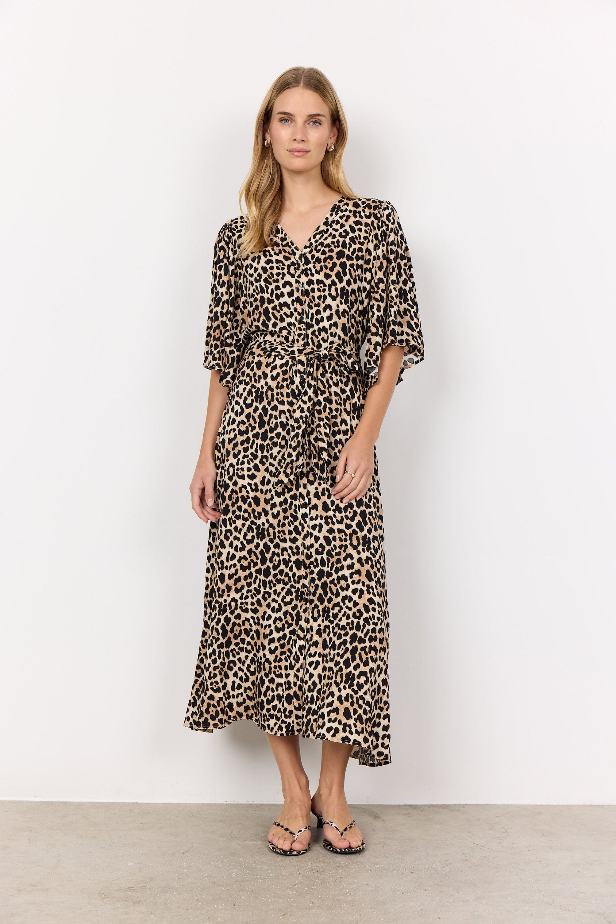 Soya Concept Pietta Leopard Print Midi Dress - Sand Combi