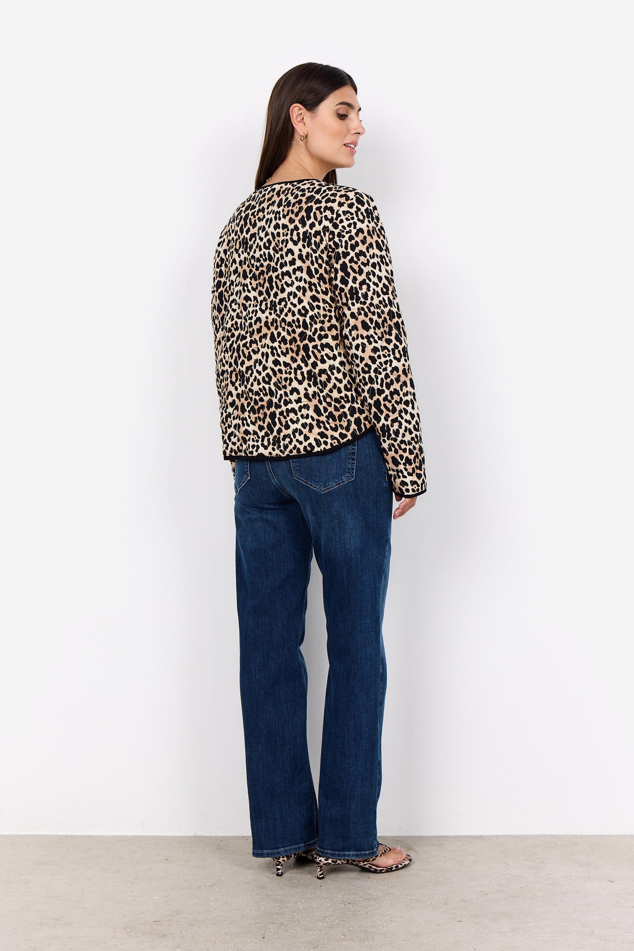 Soya Concept Pietta Leopard Print Quilted Jacket - Sand Combi