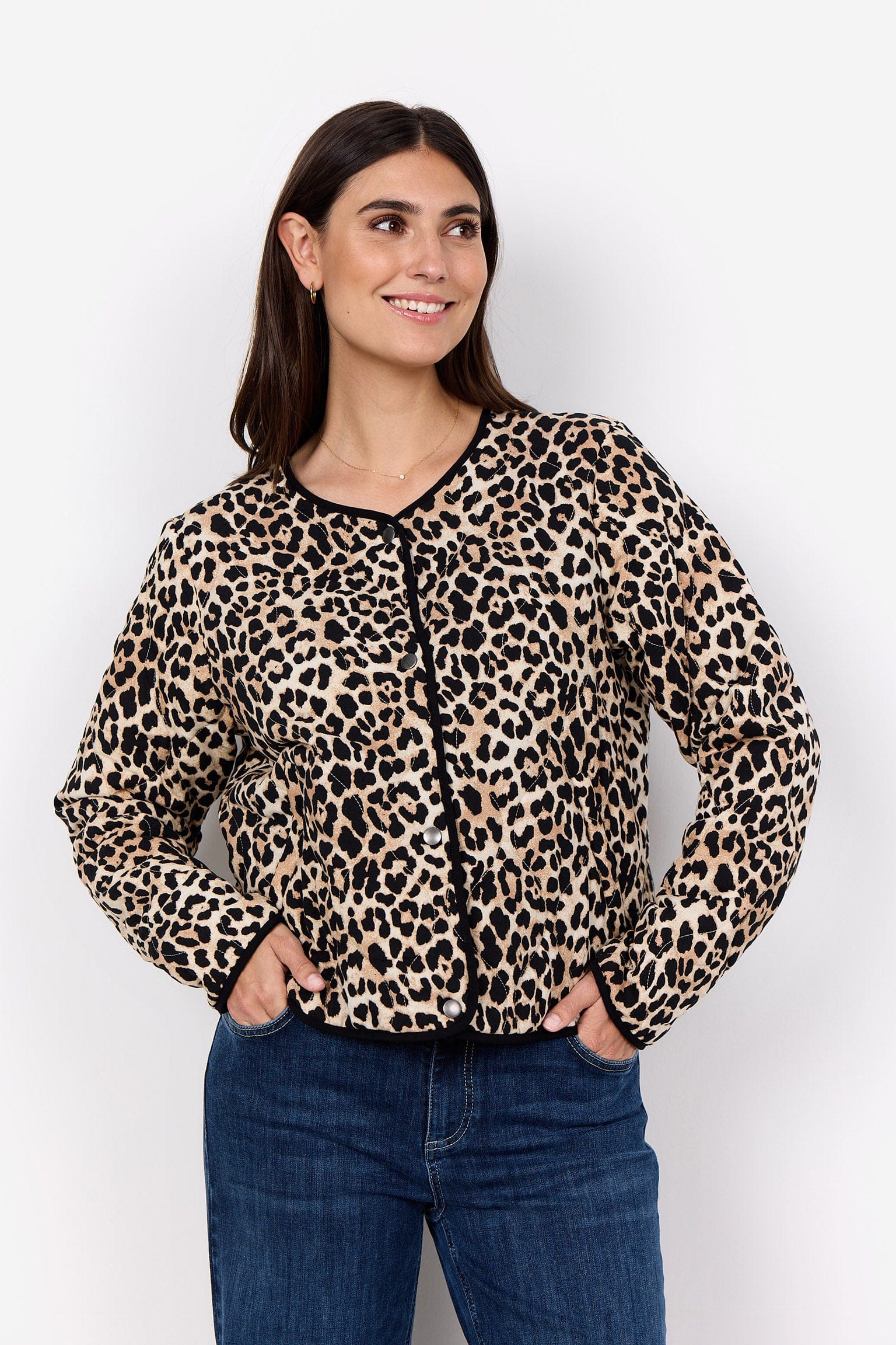 Soya Concept Pietta Leopard Print Quilted Jacket - Sand Combi