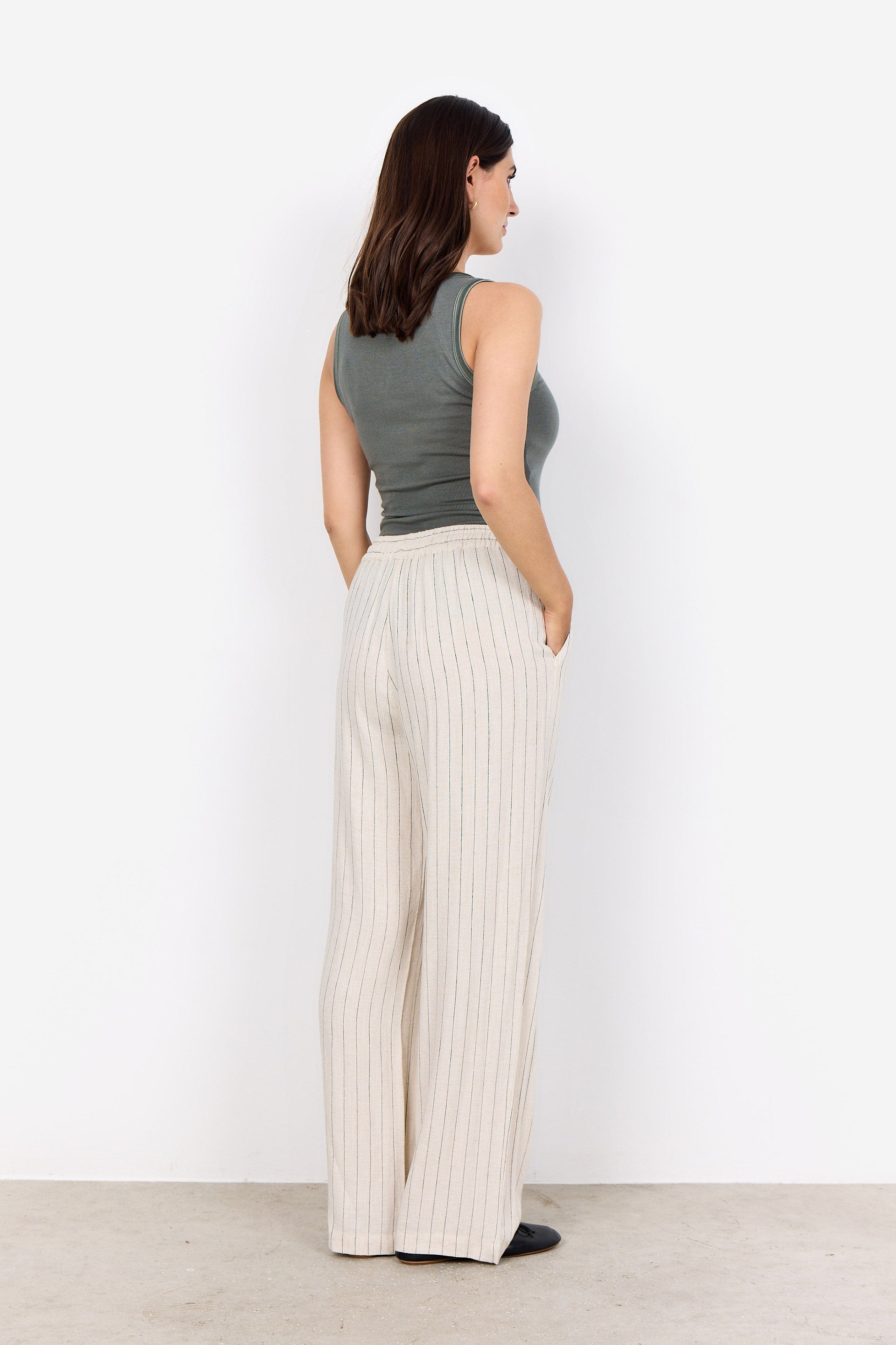 Soya Concept Poula Stripe Elasticated Waist Trousers - Cream Combi