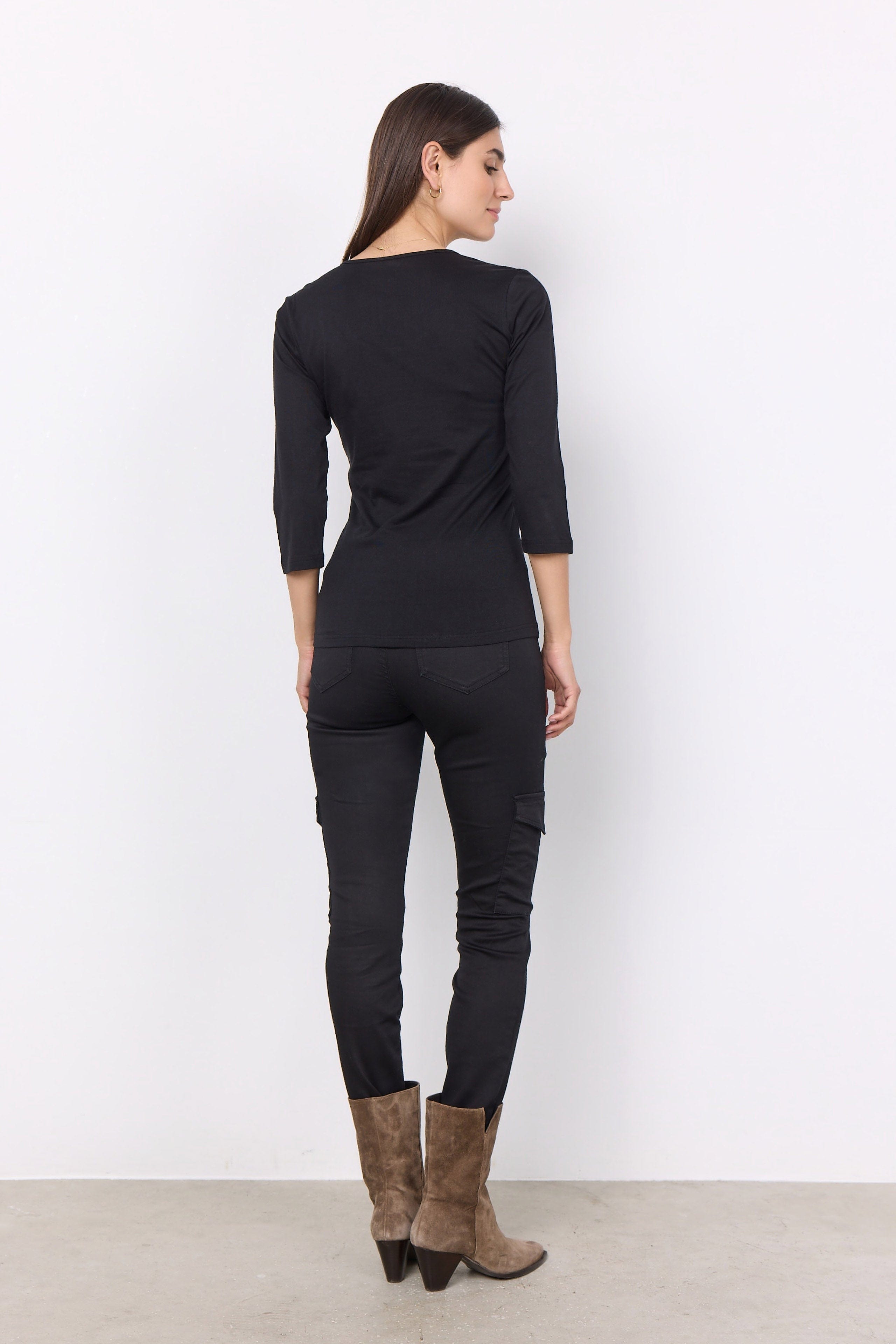 Soya Concept Pylle Plain 3/4 Sleeve Top - Black