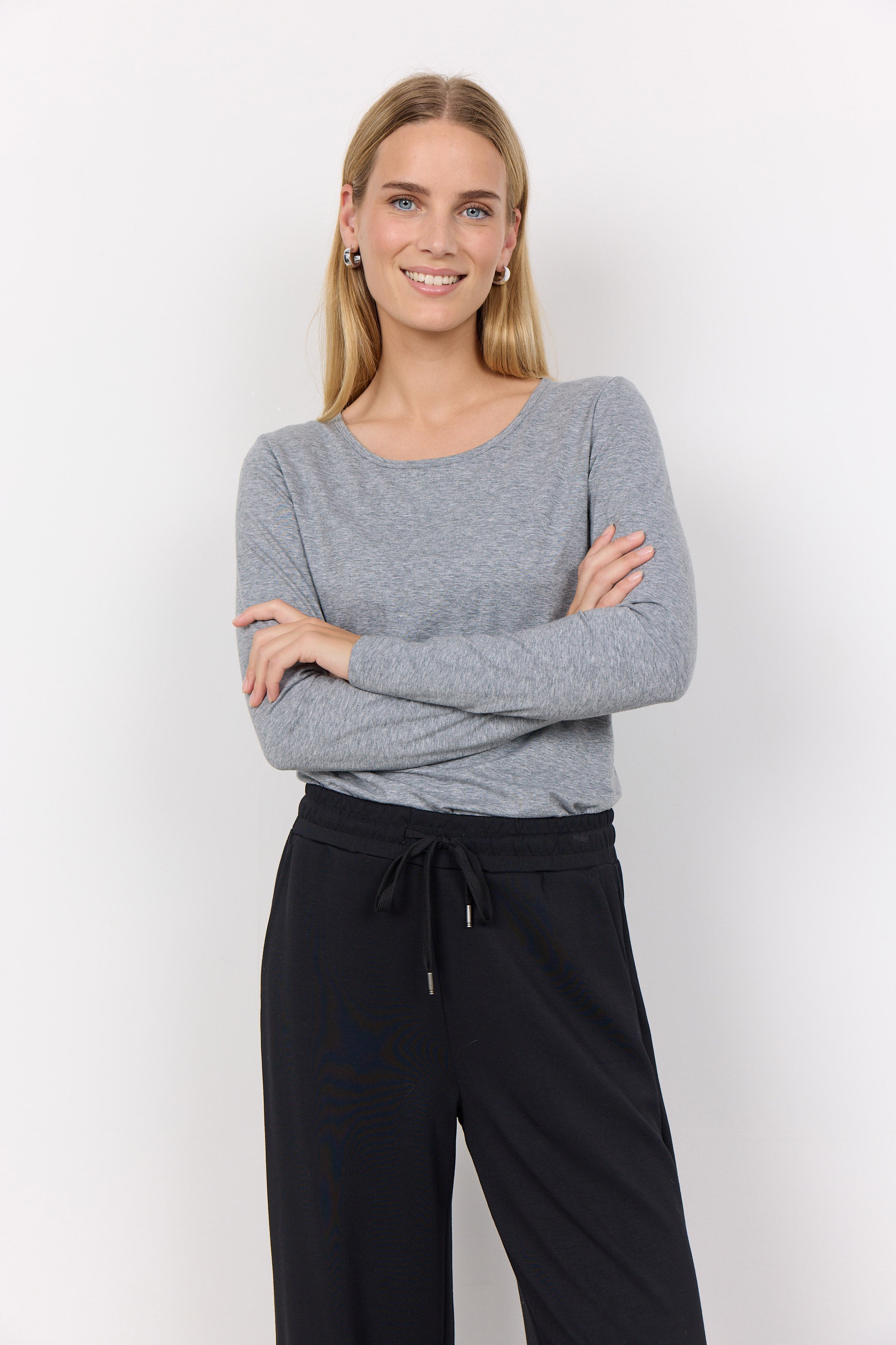 Soya Concept Pylle Plain Long Sleeve Top - Mid Grey Melange