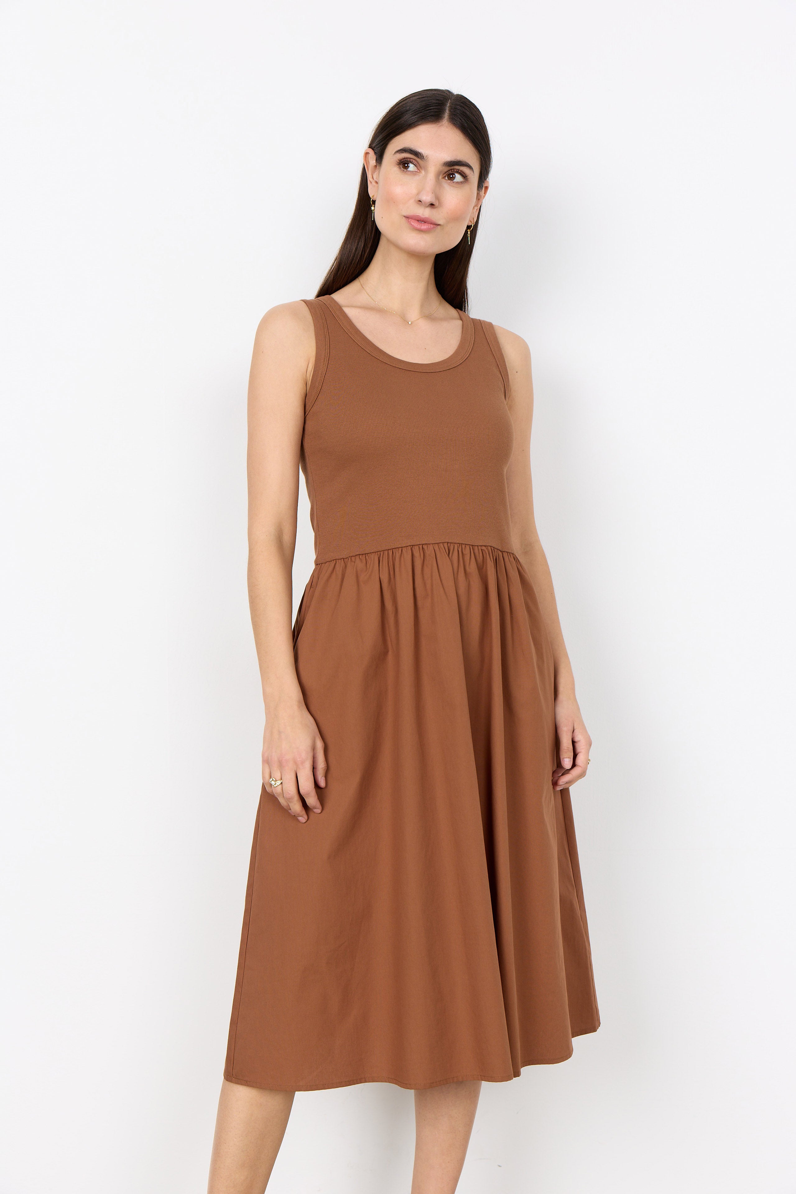 Soya Concept Rachelle Sleeveless Cotton Dress - Toffee