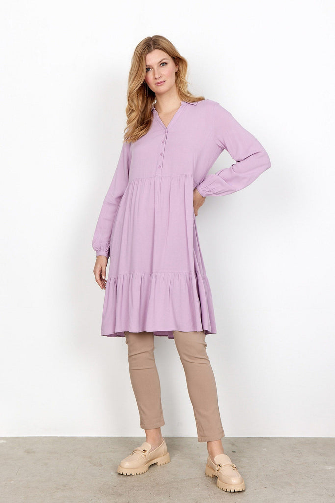 Soya Concept Radia Tiered Hem Dress - Lilac Mist