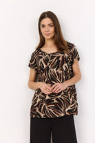 Soya Concept Roksana Leaf Print Blouse - Hot Fudge Combi