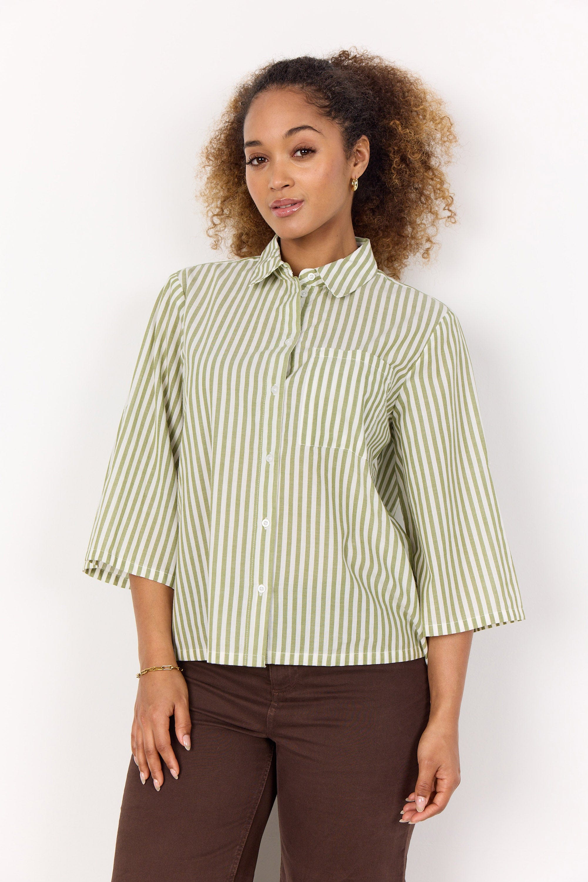 Soya Concept Rosette Stripe Shirt - Calliste Green Combi