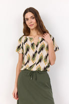 Soya Concept Rosilda Abstract Print T-Shirt - Calliste Green Combi