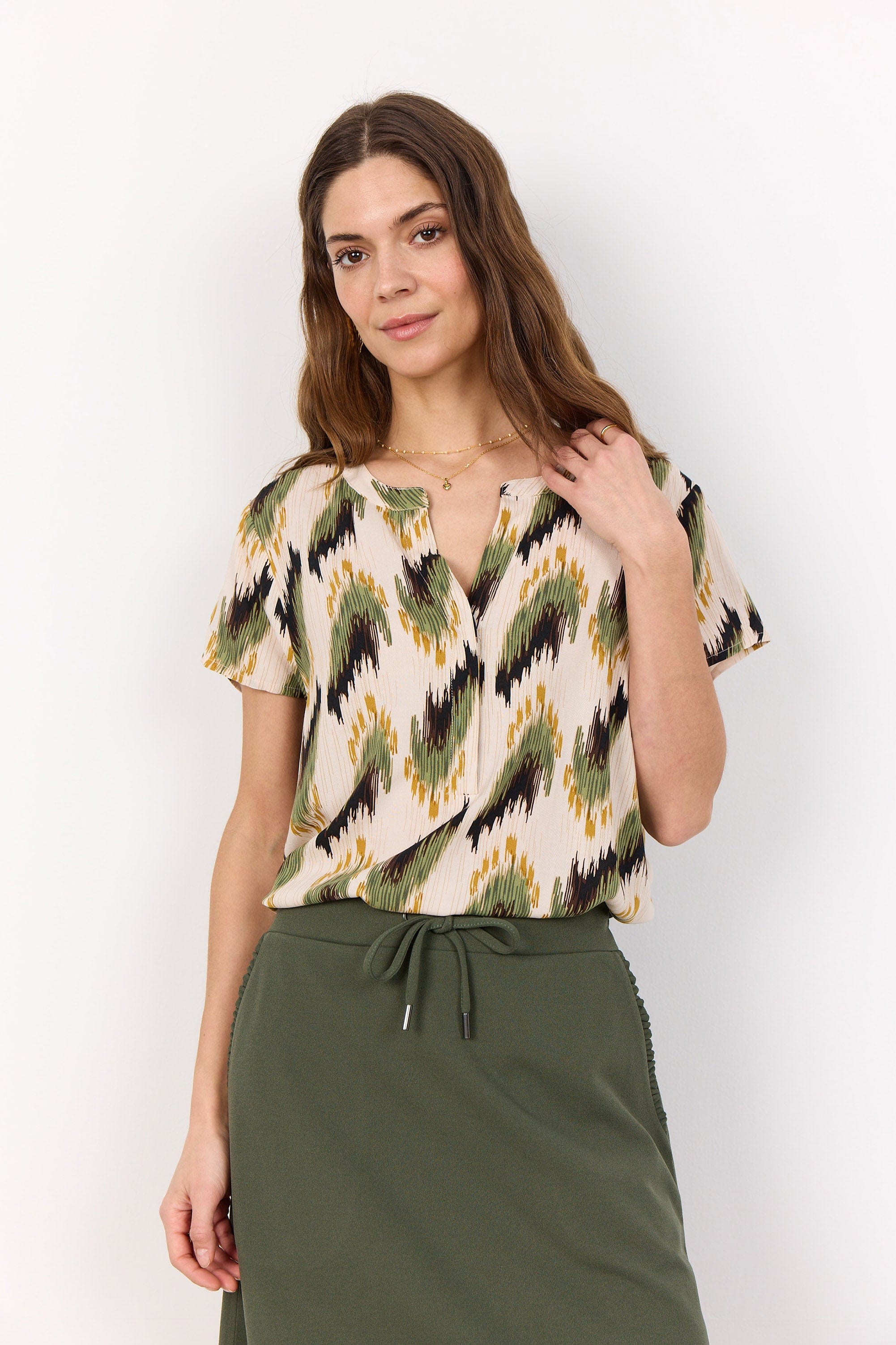 Soya Concept Rosilda Abstract Print T-Shirt - Calliste Green Combi