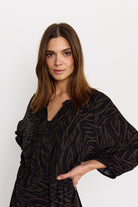 Soya Concept Sade Tie Neck Midi Dress - Hot Fudge Combi