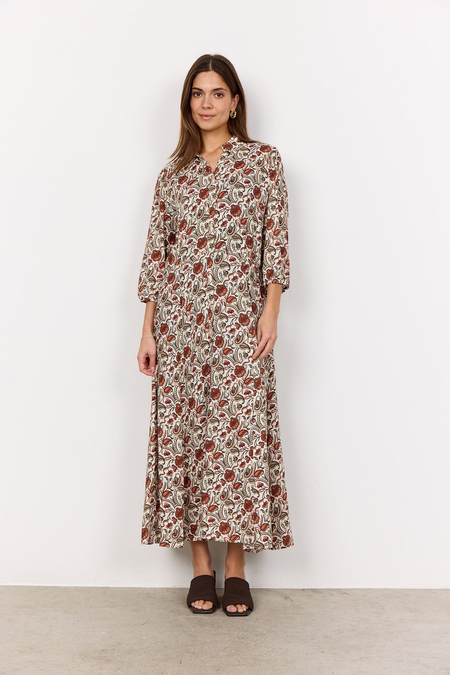 Soya Concept Samea Printed Midi Dress - Mineral Red Combi
