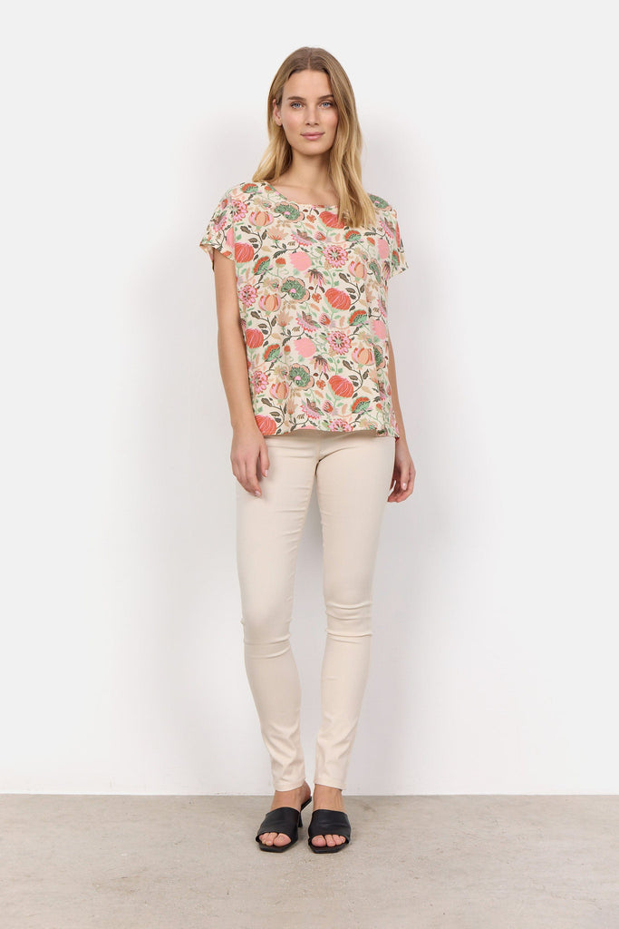 Soya Concept Sammy Floral Print Top - Dusty Clay Combi